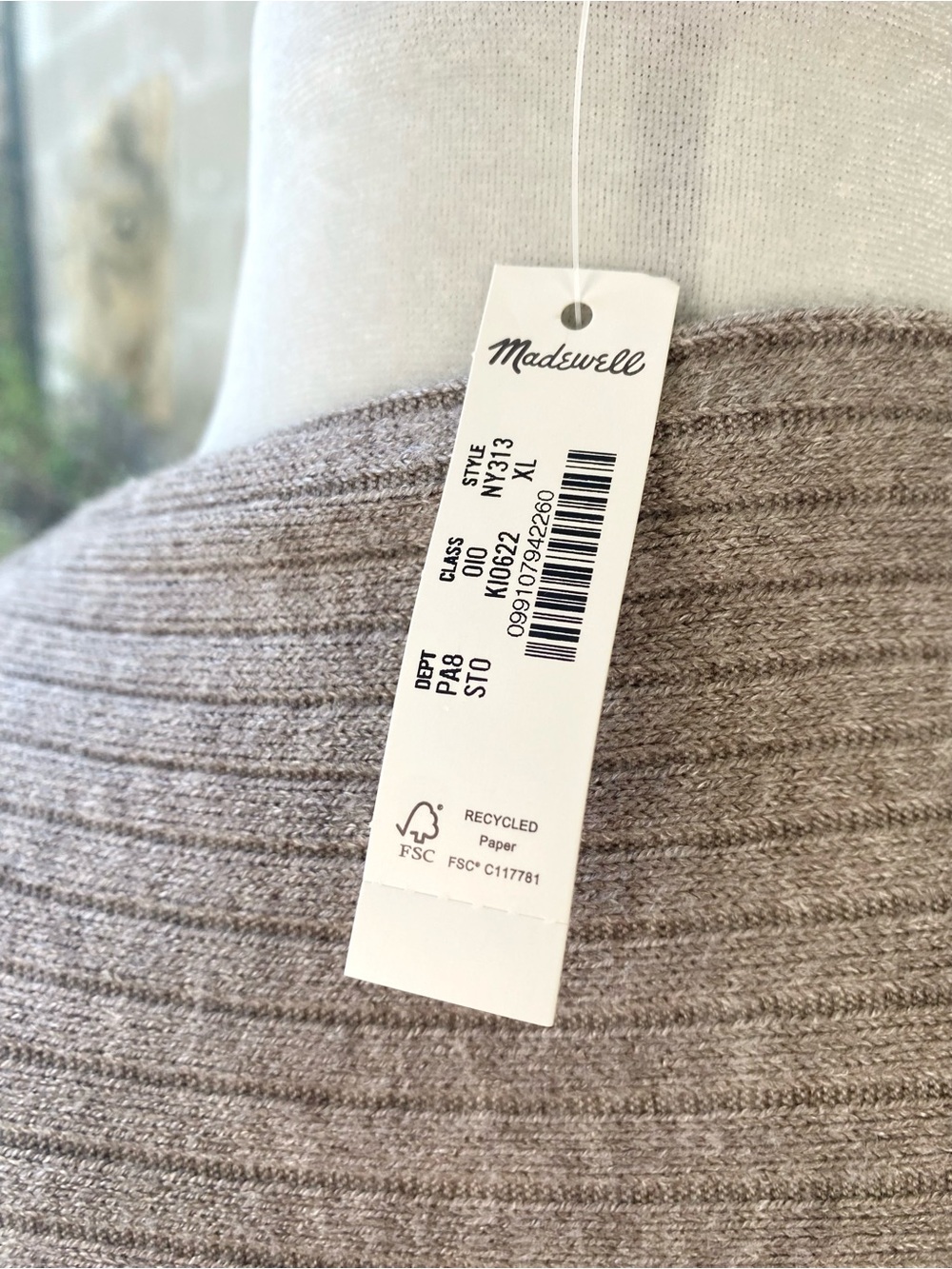 Madewell Mockneck Dolman Sleeve Viscose Ribbed Top in Stone, Size XL NWT - Picture 7 of 9
